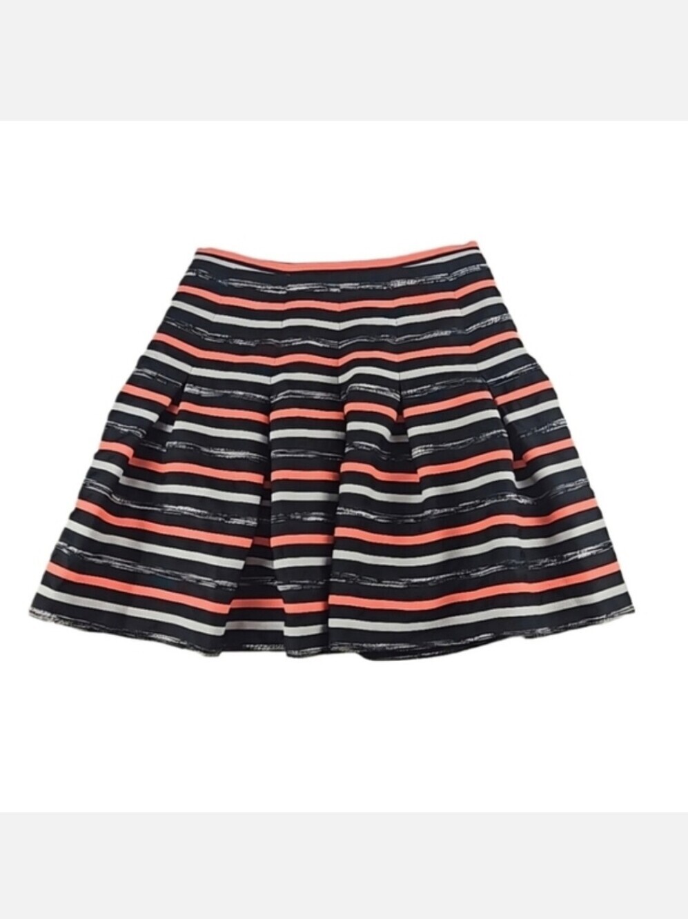 A-line Pleated Skirt in Black Orange Grey Stripes
